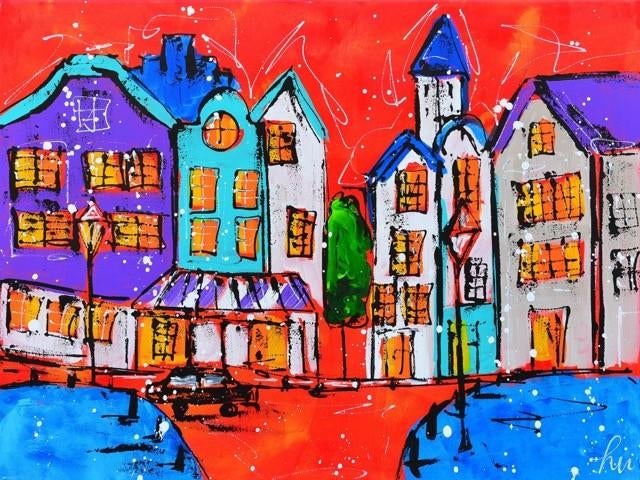 Liz, 'Aan de Grachten', Antiek en Kunst, Kunst | Schilderijen | Modern, Ophalen of Verzenden