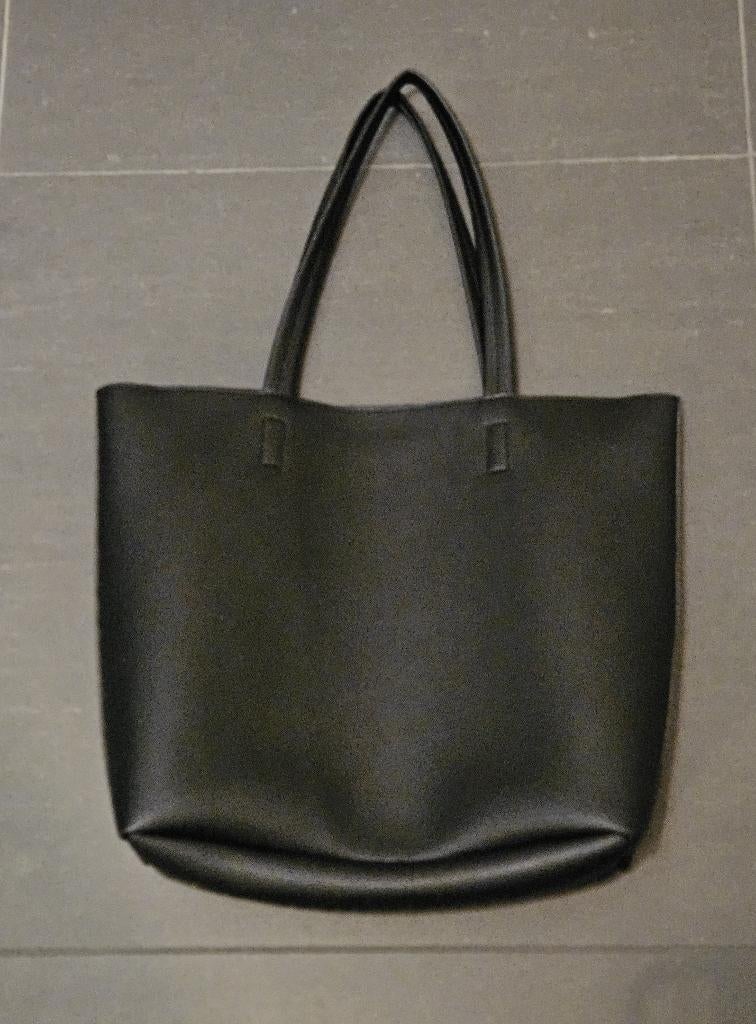 Nieuw zwart leren shopper met rits + binnenvak, Verzenden, Nieuw, Zwart, Shopper