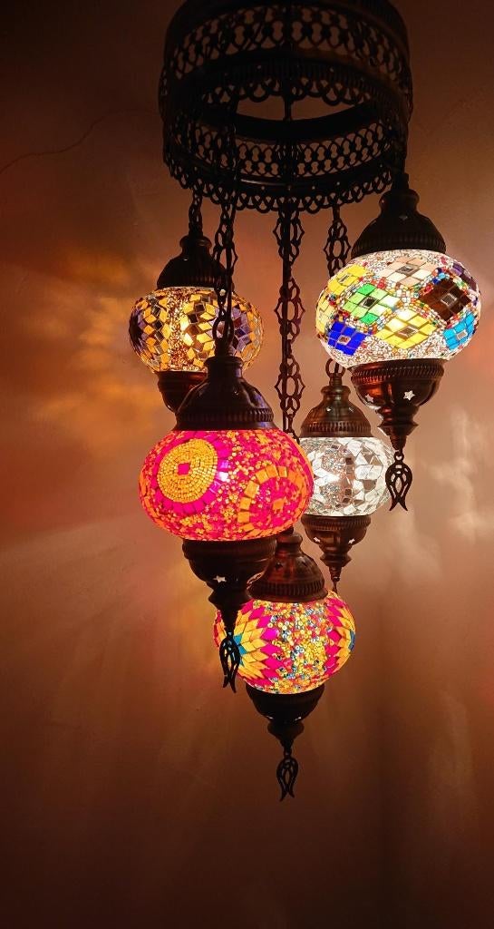 Oosterse Arabische kroonluchter hanglamp glasmozaiek set 5, Huis en Inrichting, Lampen | Hanglampen, Oosters Arabisch 1001nacht Boho Ibiza Marrakech Marokkaans Turks