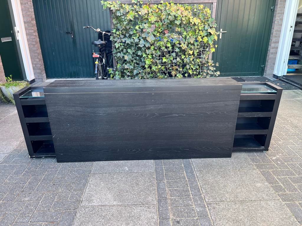 IKEA Malm achterwand met nachtkastjes op wieltjes, Huis en Inrichting, Slaapkamer | Nachtkastjes, Ophalen, Gebruikt, 65 cm of meer