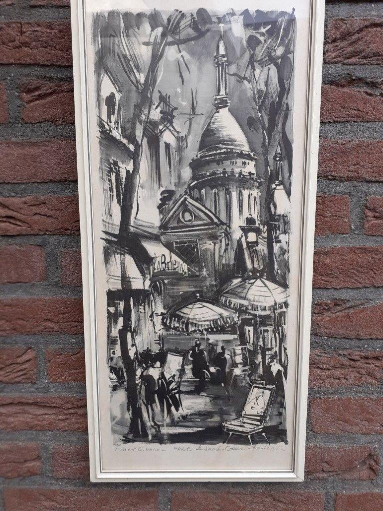 Schilderij PARIJS Montmartre ~ Sign. Marius GIRARD 60x27 cm., Ophalen of Verzenden