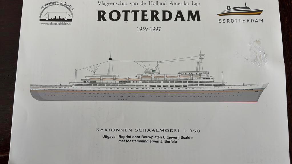 Bouwplaat scaldis ss Rotterdam Holland Amerika line, Ophalen of Verzenden, Zo goed als nieuw