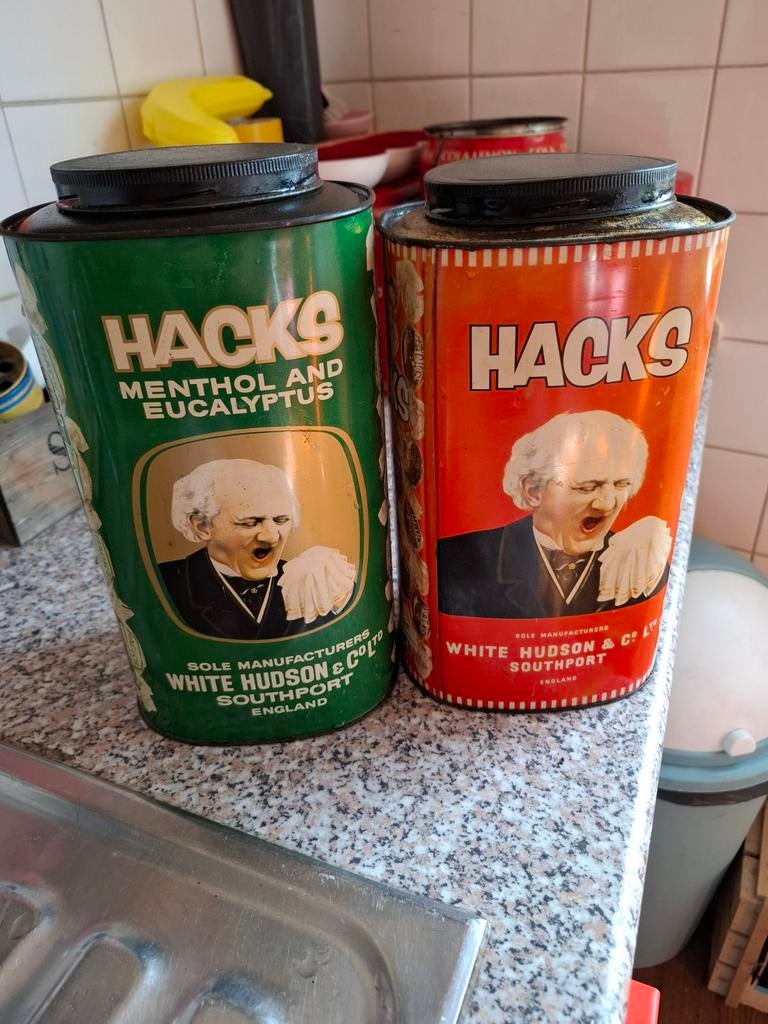 Set van 2 Vintage Hacks Snoepblikken - Menthol & Eucalyptus, Verzamelen, Ophalen of Verzenden, Gebruikt, Overige, Overige merken