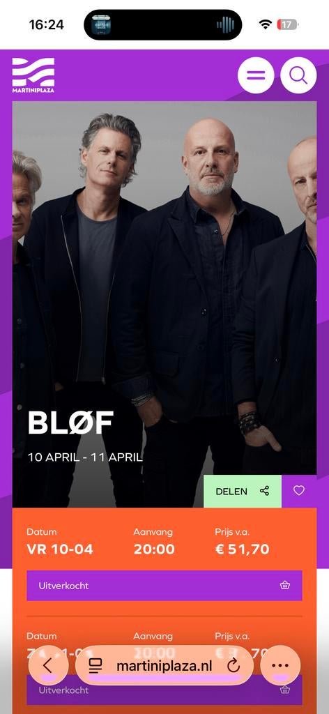 Kaarten 1e rang balkon voor BLØF 10 april Martiniplaza, Tickets en Kaartjes, Twee personen, April