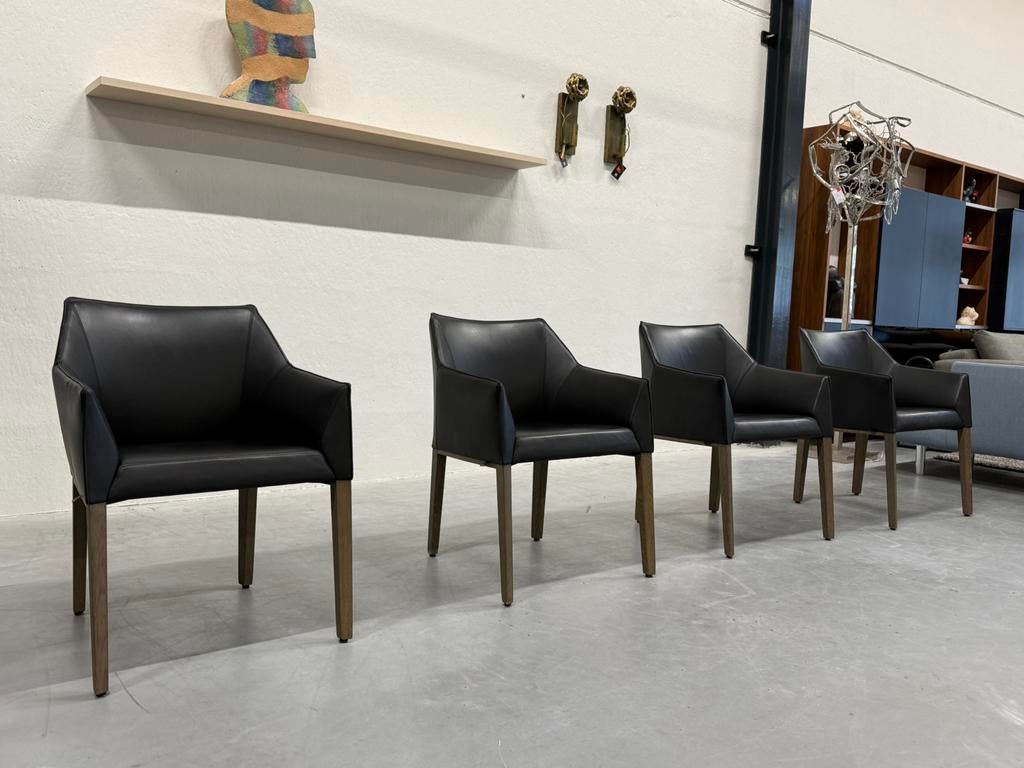 4 Leolux Pyrite eetkamerstoel zwart leer design stoel, Huis en Inrichting, Leolux, Zwart, Leer, Ophalen of Verzenden