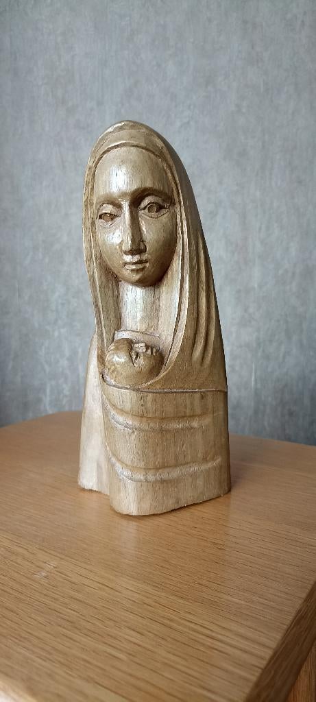 Houten beeld van Madonna met kind, Ophalen of Verzenden