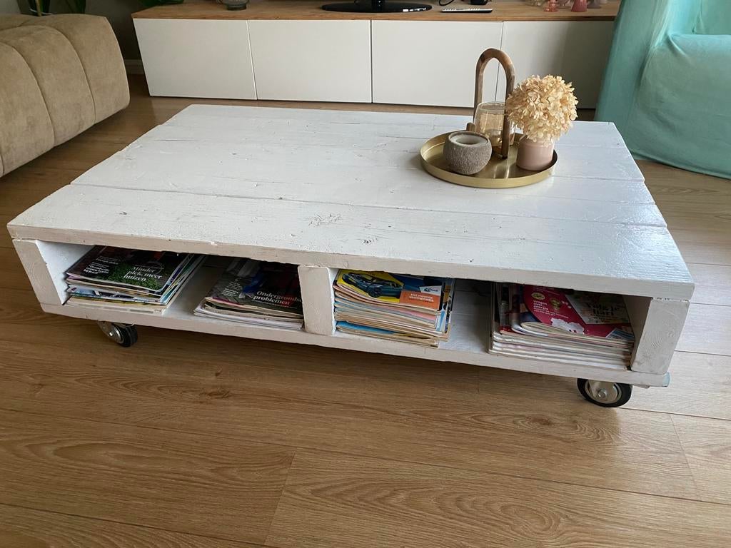 Salontafel van steigerhout, Ophalen, Gebruikt, 100 tot 150 cm, 50 tot 100 cm