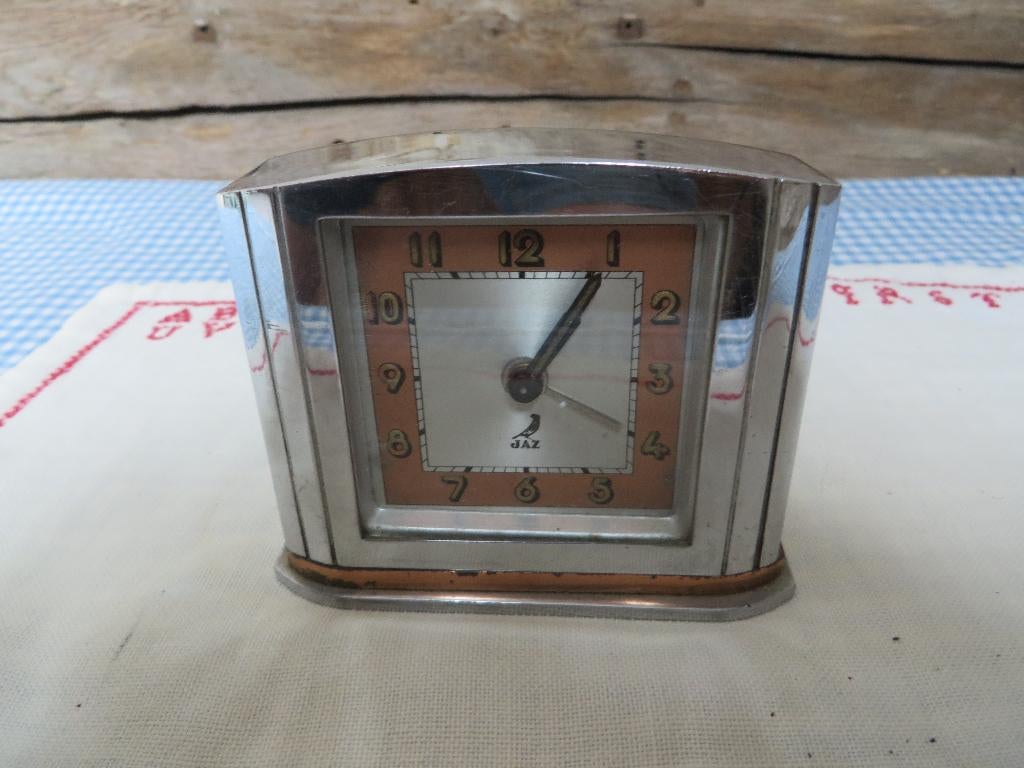 Art deco Jaz wekker chroom, Antiek en Kunst, Antiek | Klokken, Ophalen of Verzenden