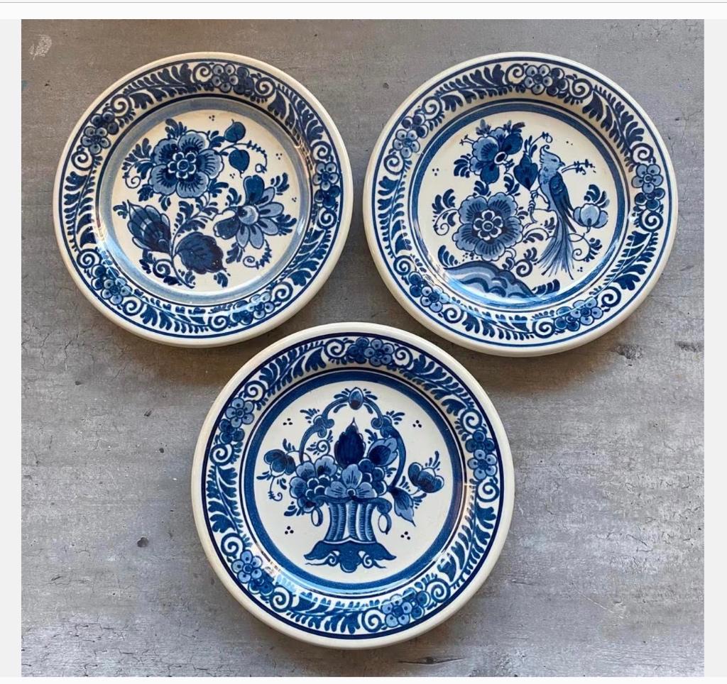 Blue Delft set 3 bordjes Royal Groenewegen 13,5cm Pr.p.stuk, Antiek en Kunst, Ophalen of Verzenden