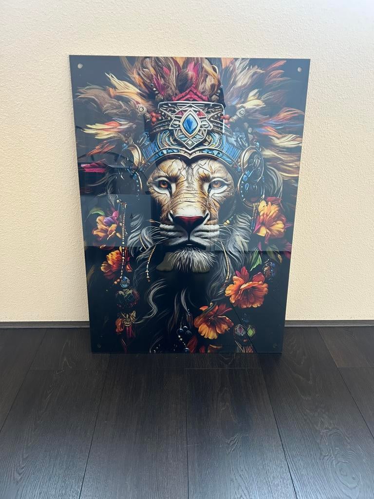 Plexiglas schilderij Leeuw 50x70 cm– luxe muurdecoratie, Oorspronkelijke maker, Verzenden, Nieuw, Schilderij