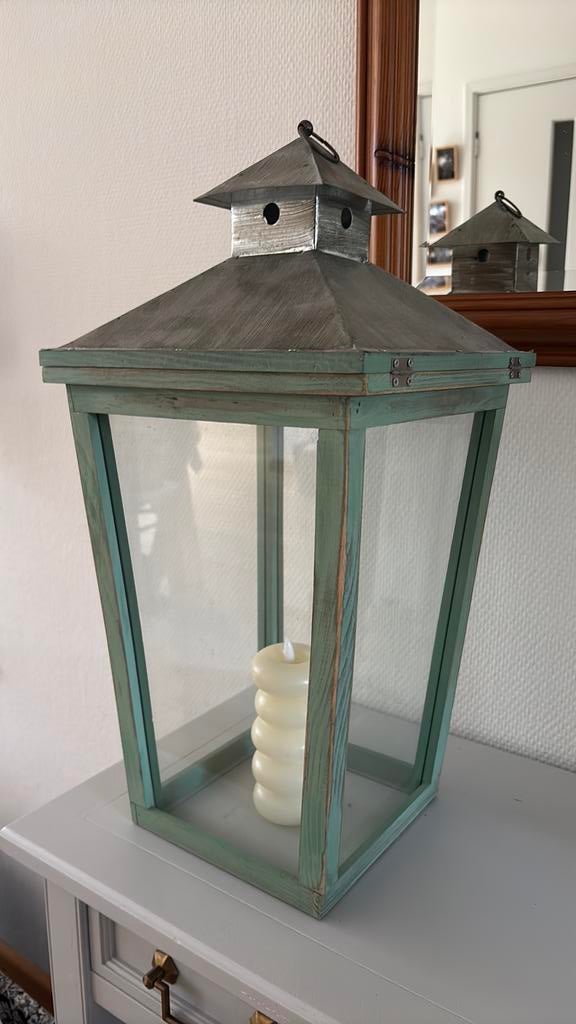Houten mint groene lantaarn bovenkant is van zink., Ophalen of Verzenden, Zo goed als nieuw, Kweektent