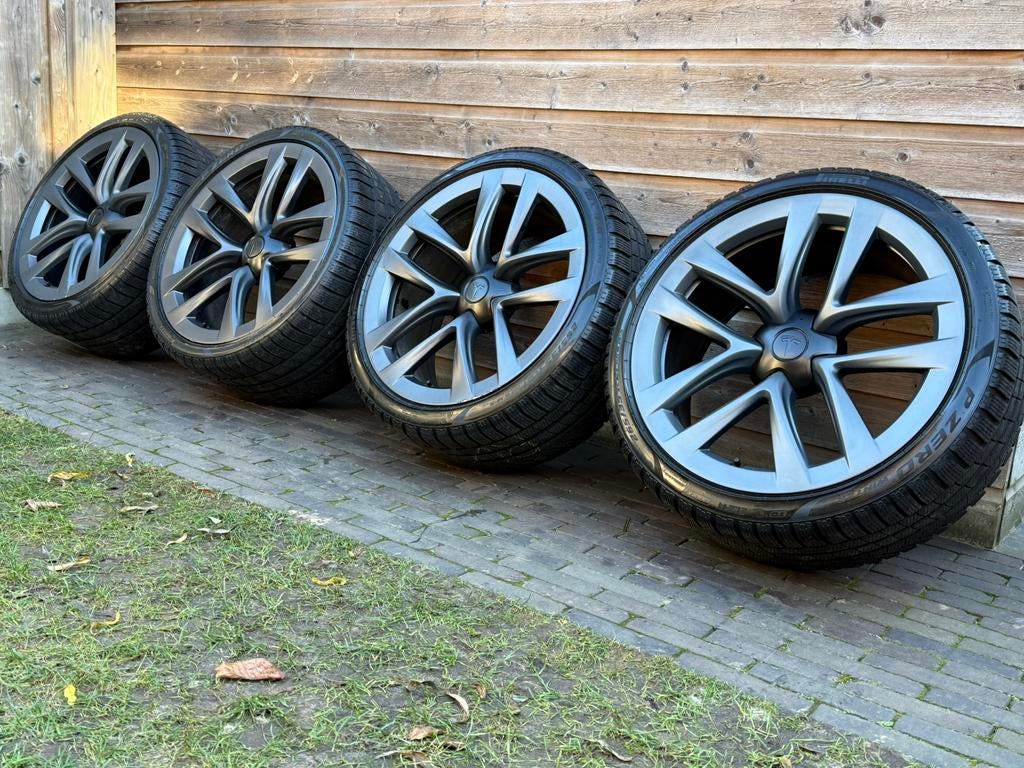 Orig Tesla Model S Arachnid 21 inch velgen breedset + winter, Auto-onderdelen, Banden en Velgen, Gebruikt, 295 mm, Banden en Velgen