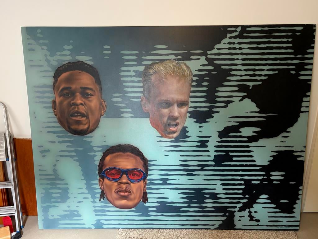 Groot schilderij Patrick Kluivert, Dennis Bergkamp, Edgar Da, Ophalen