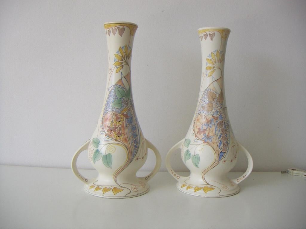 2 x Zuid Holland Gouda plateel keramiek vazen jr.1905-1910., Ophalen of Verzenden