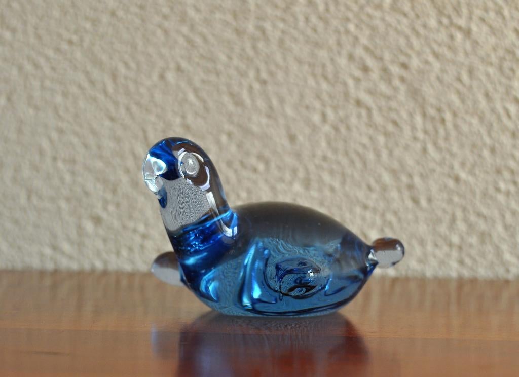 Presse papier Schildpad Blauw Glas 7,5 cm, Ophalen of Verzenden, Zo goed als nieuw, Reptiel of Amfibie, Beeldje of Figuurtje
