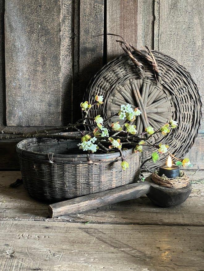 Oude leemmanden/rieten manden, Huis en Inrichting, Gebruikt, Rond, Ophalen of Verzenden, Riet