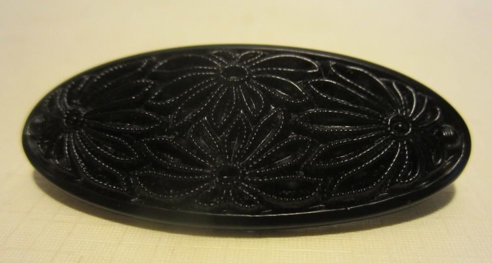 Victoriaanse bloemenbroche,vulcanite,gutta percha,vroeg 1900, Verzenden, Overige materialen, Broche