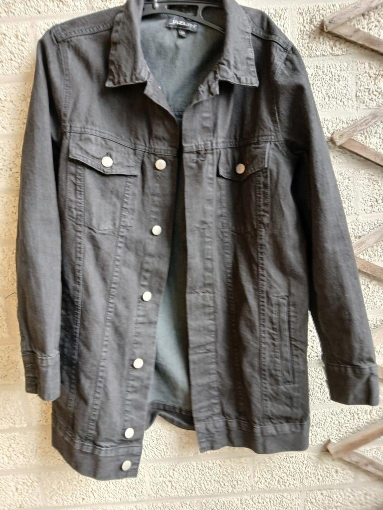 Lang spijkerjack zwart 38/40, Kleding | Dames, Jassen | Zomer, Ophalen of Verzenden, Zo goed als nieuw, Maat 38/40 (M), Zwart