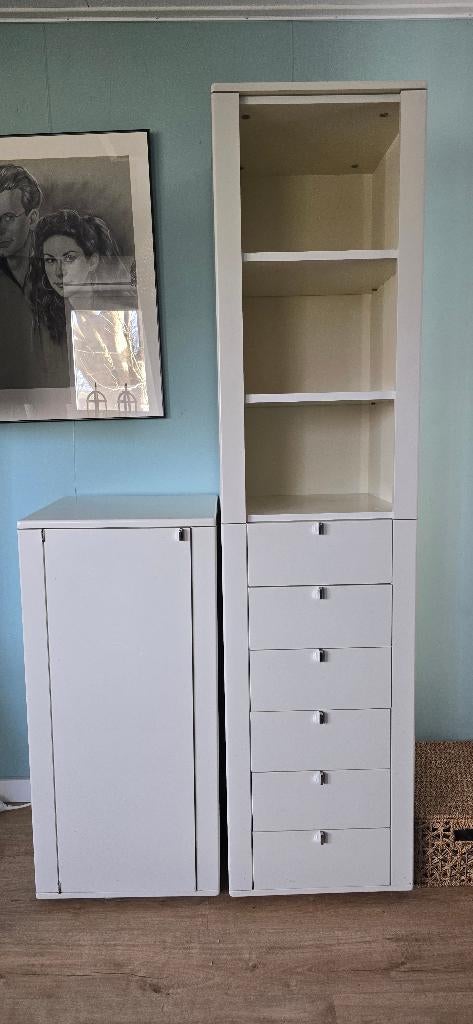 Witte Interlubke kast met lades en legplanken in 3 delen, Ophalen, Gebruikt, Met deur(en), Minder dan 150 cm