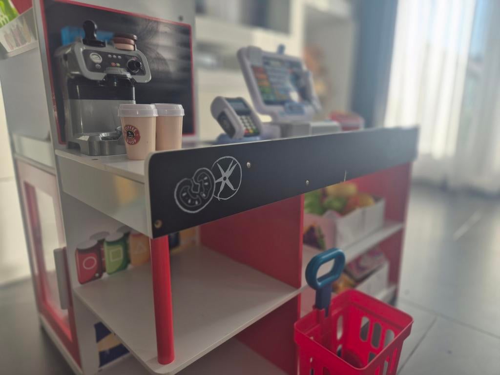 Houten Speelgoedwinkel met Kassa, Barista en Accessoires, Ophalen
