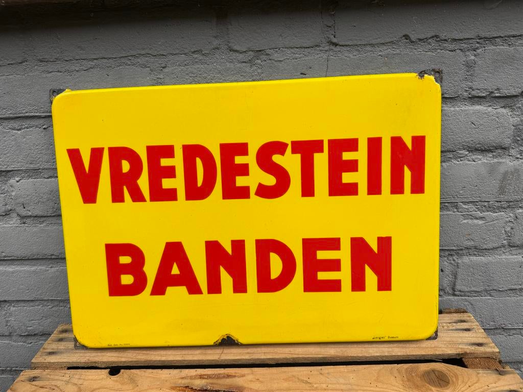 Vintage Vredestein Banden reclamebord - Langcat Bussum, Verzamelen, Ophalen, Reclamebord, Gebruikt, .