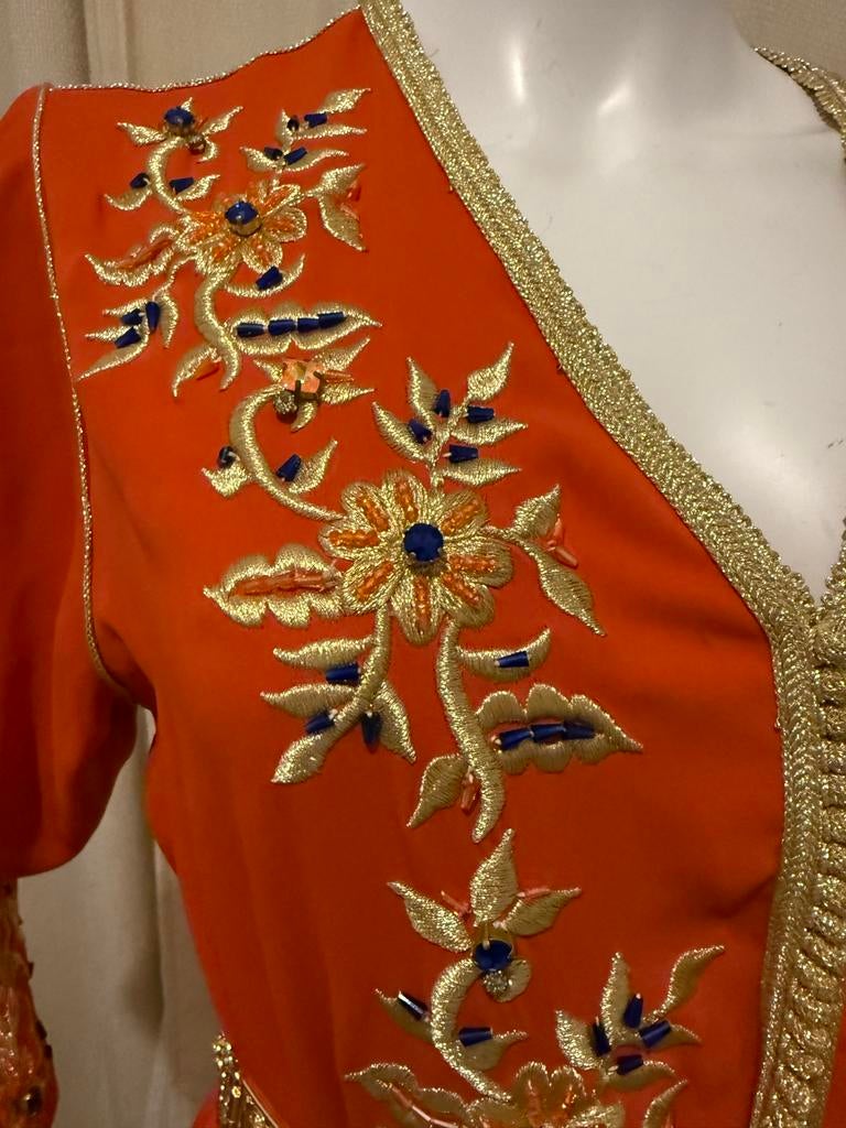 Oranje takchita met sqalli en koningsblauwe details, Maat 38/40 (M), Overige typen, Nieuw, Oranje