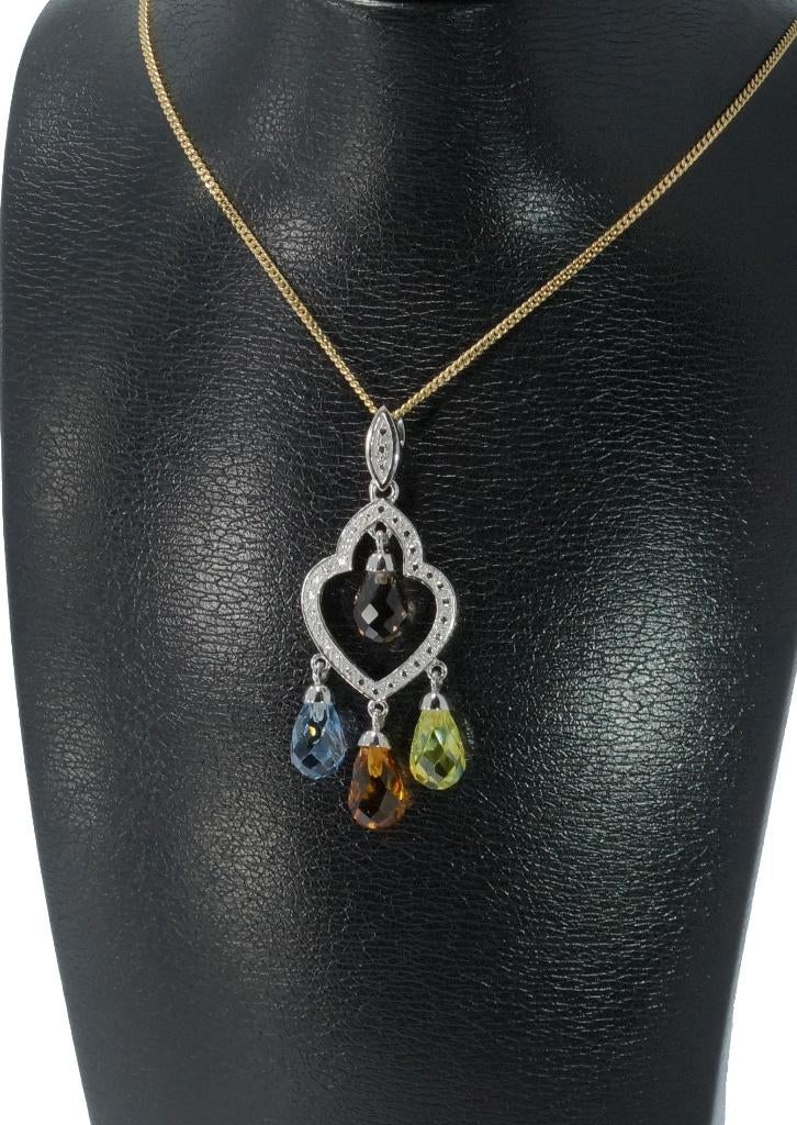 Topaas citrien kwarts spinel luxe 14k gouden ketting hanger, Voordeelsieraden, Verzenden, Zo goed als nieuw, Met edelsteen