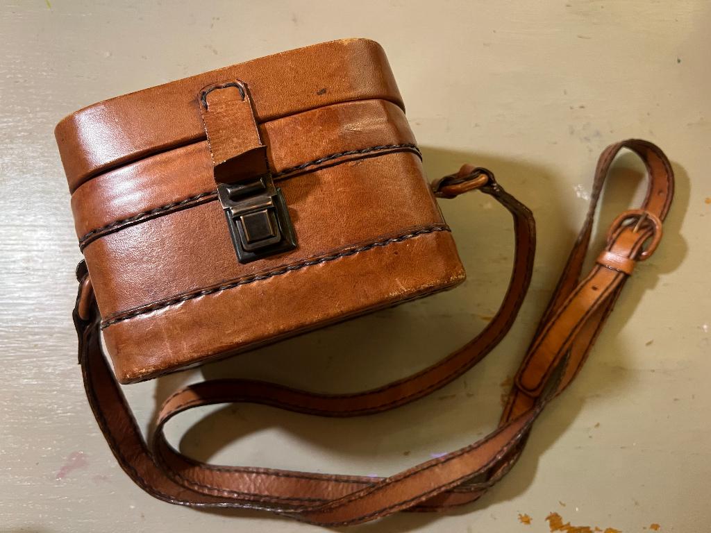 Vintage leren cognac koffertje tasje damestasje zadeltasje, Ophalen of Verzenden, Gebruikt, Bruin, Schoudertasje