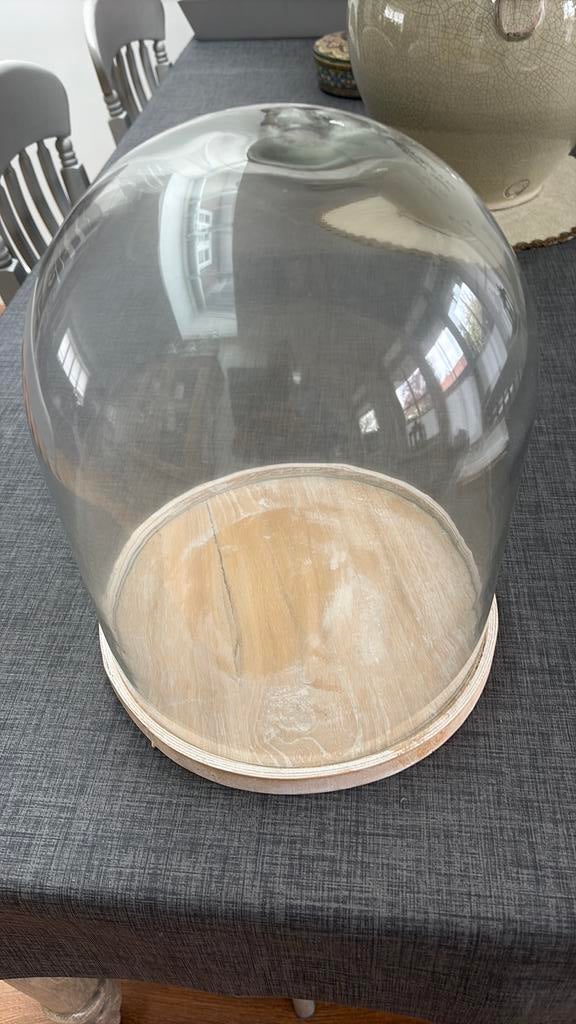 STOLP VAN GLAS MET HOUTEN ONDERBORD 35x25 cm, Ophalen, Zo goed als nieuw