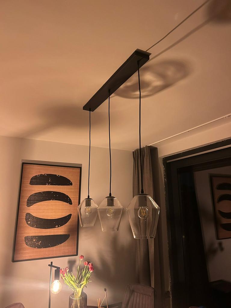 Mooie hanglamp met 3 glazen kelken zgan, Ophalen of Verzenden, Zo goed als nieuw, Minder dan 50 cm