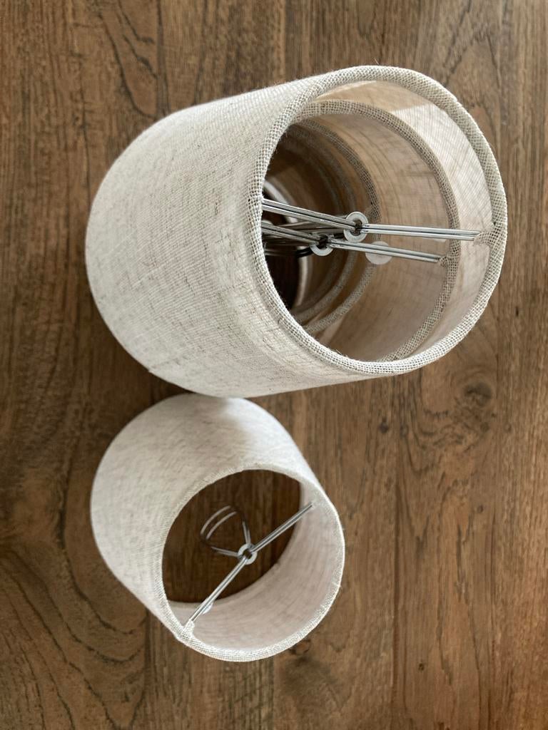Set van 6 linnen lampenkapjes kappen met klem clip, Huis en Inrichting, Lampen | Lampenkappen, Beige, Nieuw, Ophalen of Verzenden