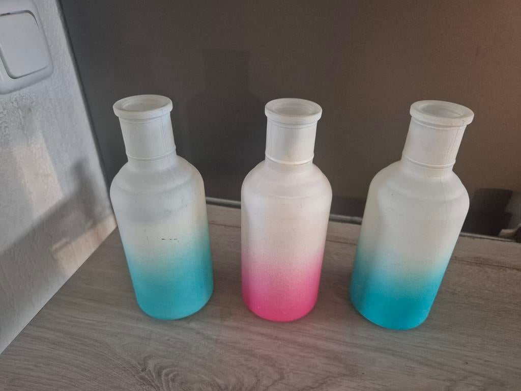 3 decoratie flesjes, Overige kleuren, Ophalen of Verzenden, Minder dan 50 cm, Glas