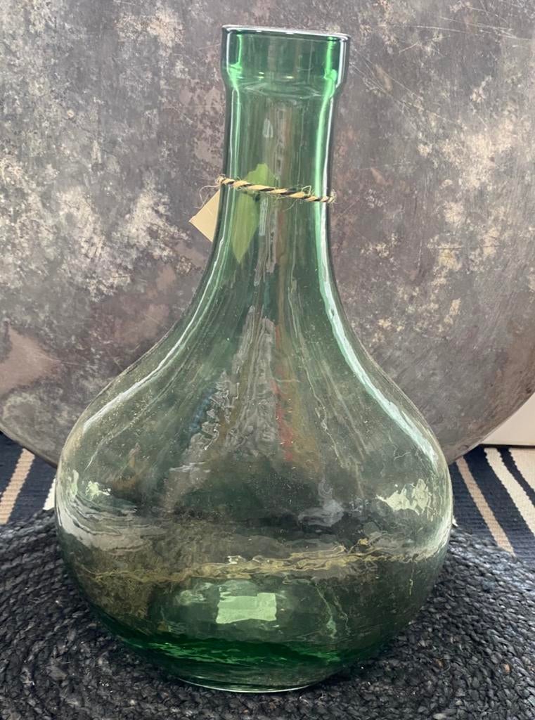 Nieuwe Grote groene vaas glas gist fles buikfles bloempot, Nieuw, Ophalen of Verzenden, Glas, Minder dan 50 cm