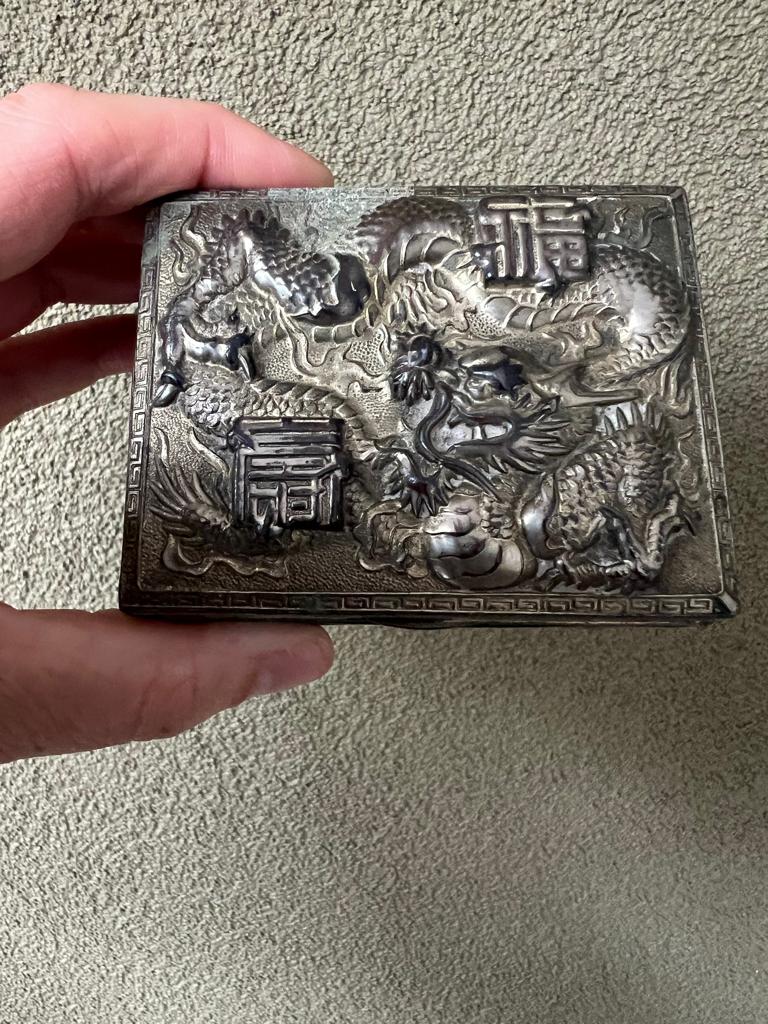 Chinees japan vintage verzilverd doosje Chinese draak china, Ophalen of Verzenden