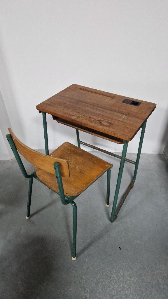 Oude school tafel en stoel, Ophalen of Verzenden, Gebruikt, Tafel(s) en Stoel(en)