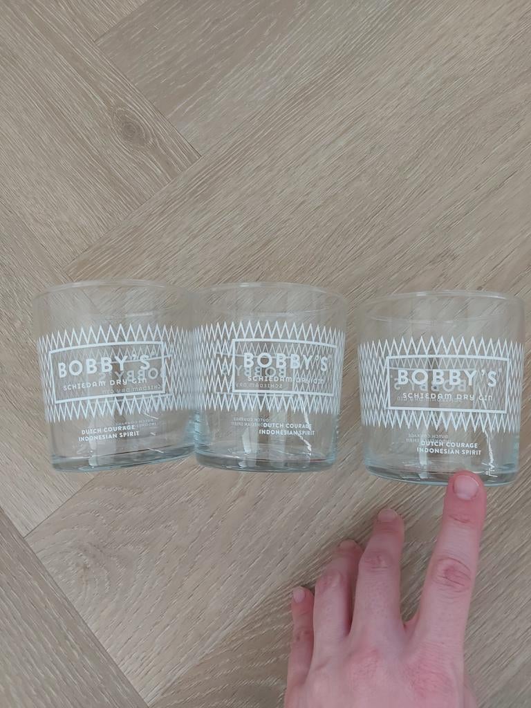 Bobby's Schiedam dry gin glazen. 3 glazen Bobby's, Verzamelen, Glas en Borrelglaasjes, Ophalen of Verzenden, Nieuw, Overige typen