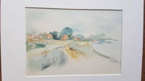 Aquarel met voorstelling van de dijk bij Uitdam., Antiek en Kunst, Kunst | Schilderijen | Klassiek, Ophalen