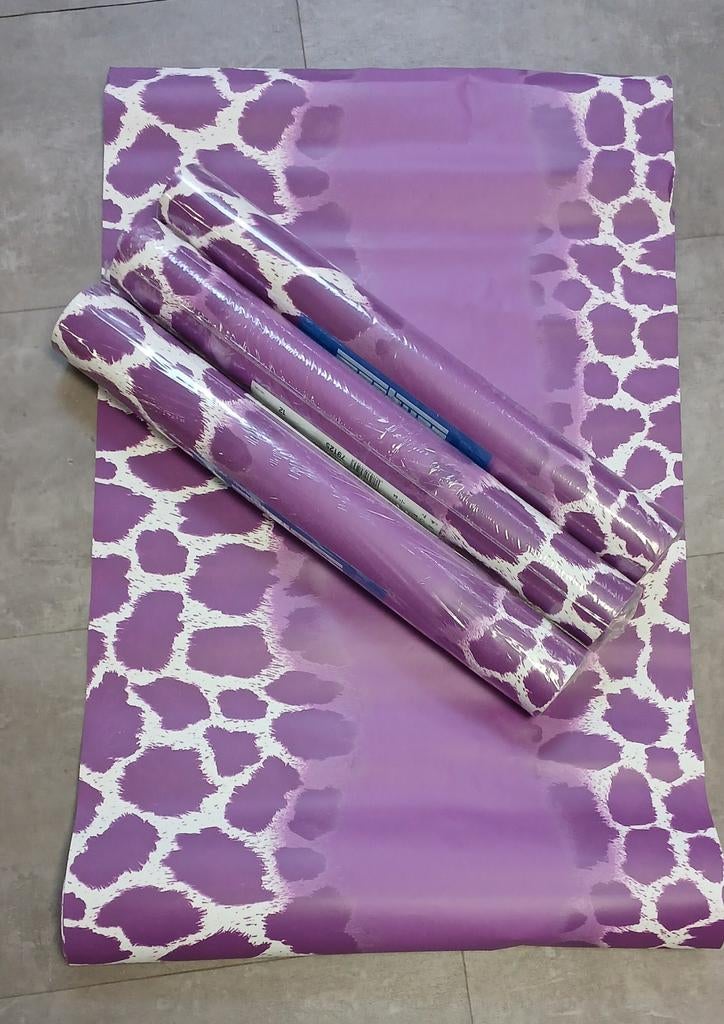 Behang giraffe print vliesbehang paars, Ophalen of Verzenden, Minder dan 10 m², Paars