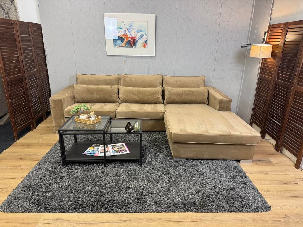 Luxueuze Champagne Velvet Loungebank- Gratis Bezorgd, Ophalen of Verzenden, Zo goed als nieuw, Noordkade 68A, Vierpersoons of meer