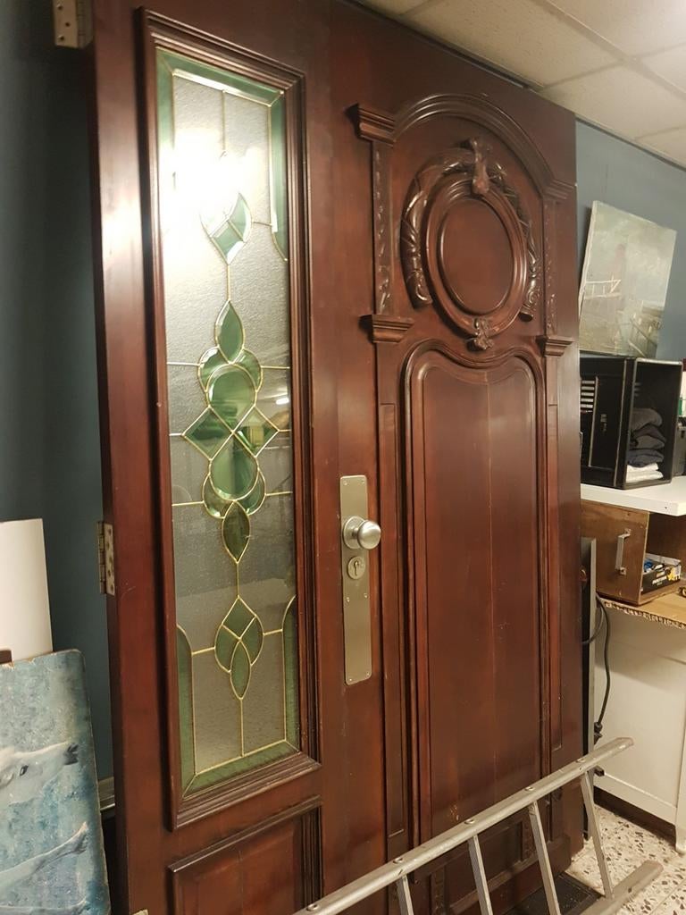 Mooie houten deur met glas in lood, Antiek en Kunst, Ophalen