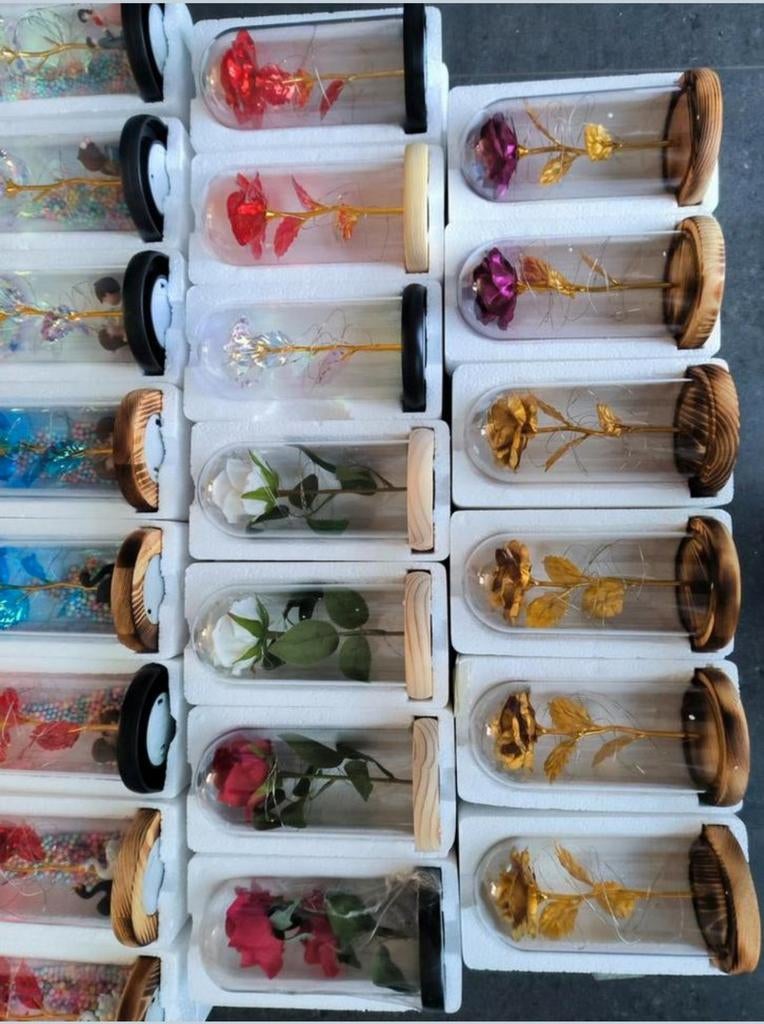 Roses of Eternity - Gouden roos in glazen stolp met LED - Ca, Ophalen of Verzenden