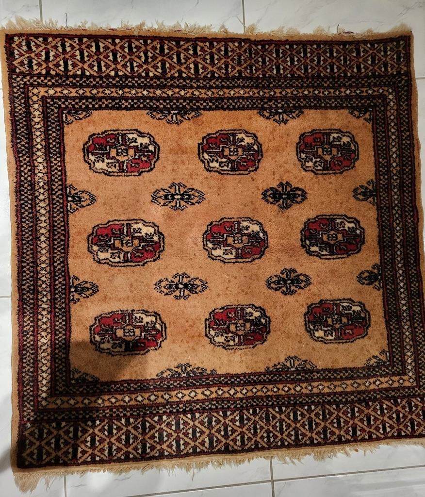 Perzisch Handgeknoopt Tapijt 95x95cm, Huis en Inrichting, Stoffering | Tapijten en Kleden, Gebruikt, 50 tot 100 cm, Bruin, Vierkant