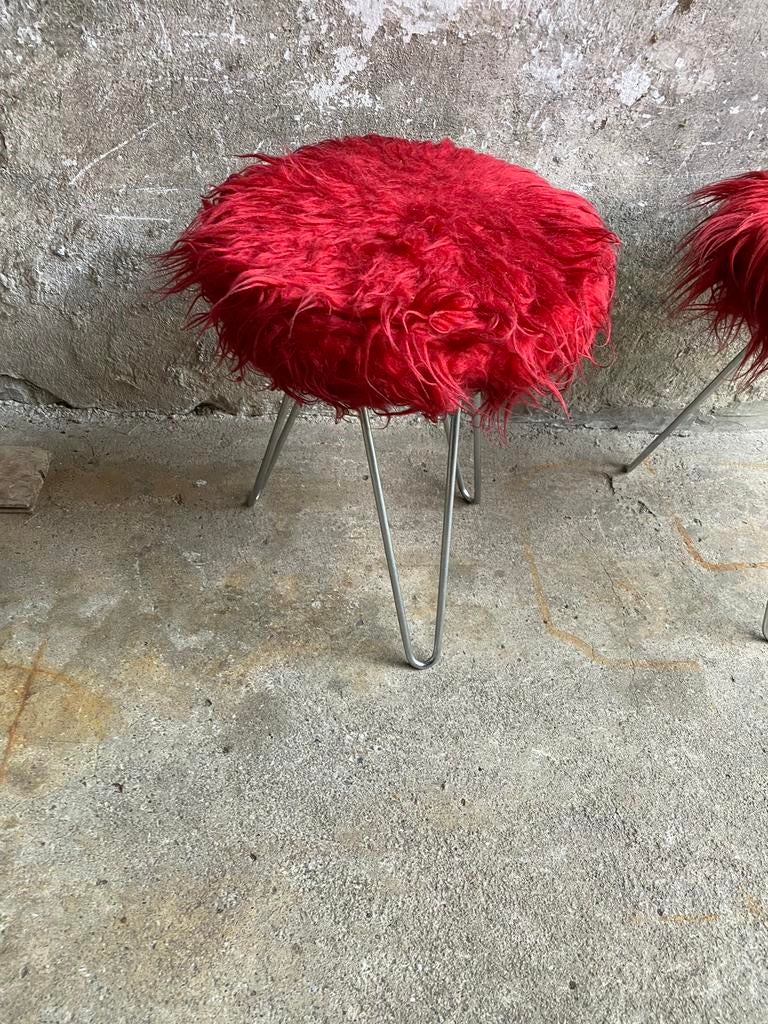 Fluffy 60s stool / hairpin kruk , 2 in voorraad, Gebruikt, Staal, Onbekend, Ophalen of Verzenden