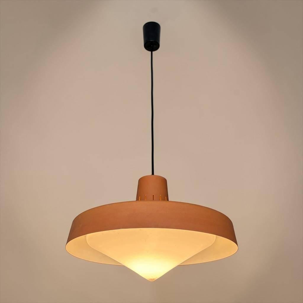 Vintage metalen zalm oranje luster / hanglamp, Ophalen