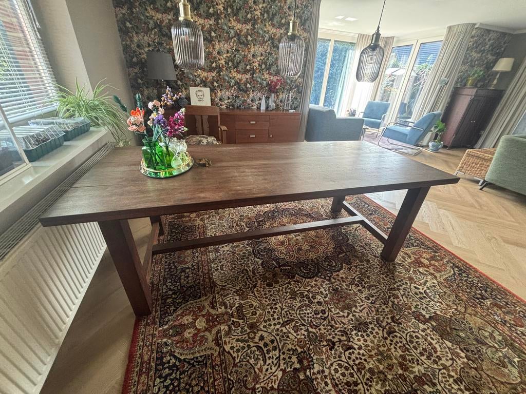 Eetkamertafel hardhout, Huis en Inrichting, Gebruikt, 200 cm of meer, Vijf personen of meer, Rechthoekig