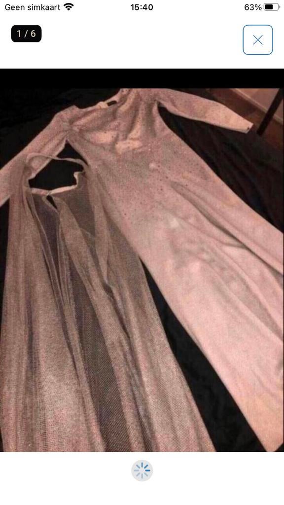 Feestelijke jurk, zilver gala , abaya M/L42/44, Ophalen of Verzenden, Zo goed als nieuw, Zwart, Galajurk