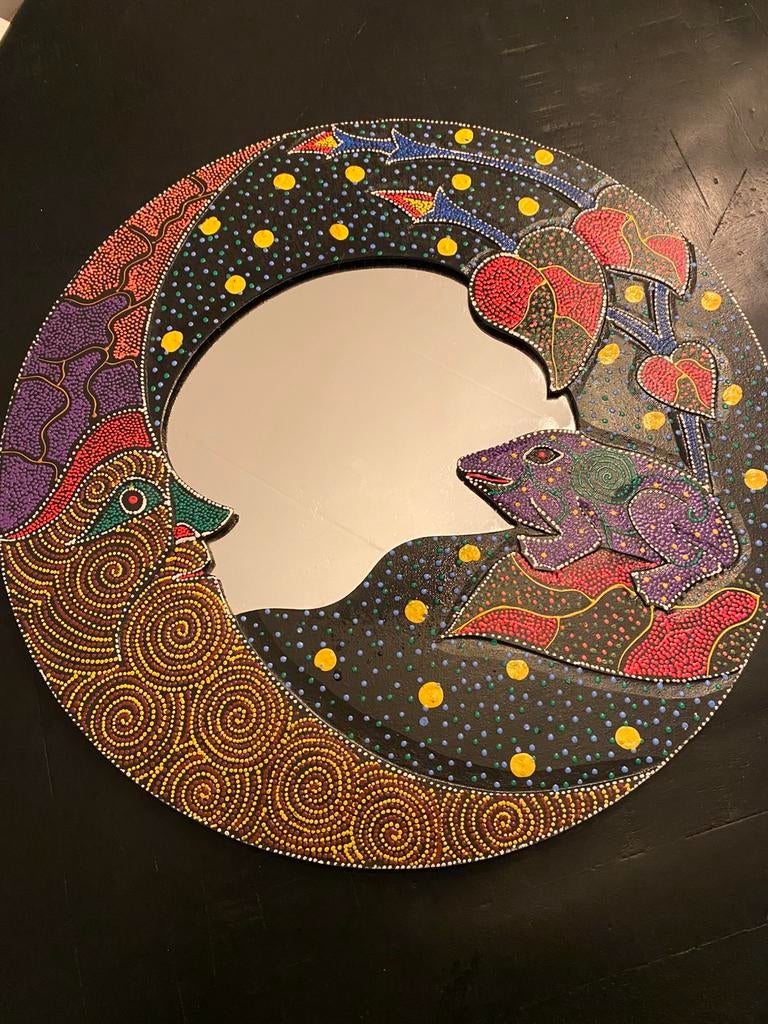 Ronde spiegel, beschilderd,Aboriginal stippen,Australië, Ophalen