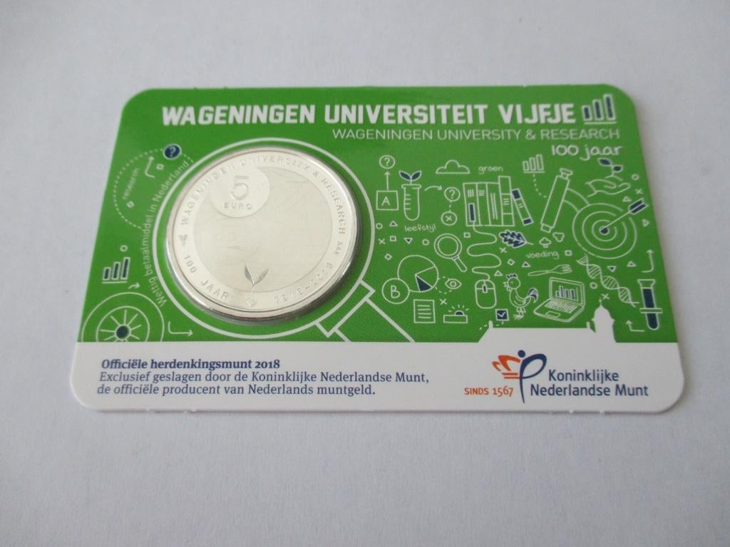 Coincard het Wageningen universiteit vijfje 2018, Postzegels en Munten, Munten | Nederland, Ophalen of Verzenden, Koningin Beatrix