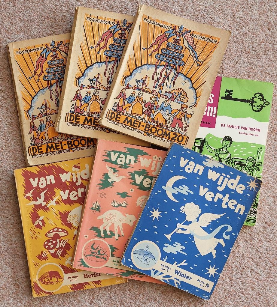 Set van zeven antieke leesboekjes uit een ver verleden, Antiek en Kunst, Antiek | Boeken en Bijbels, Ophalen