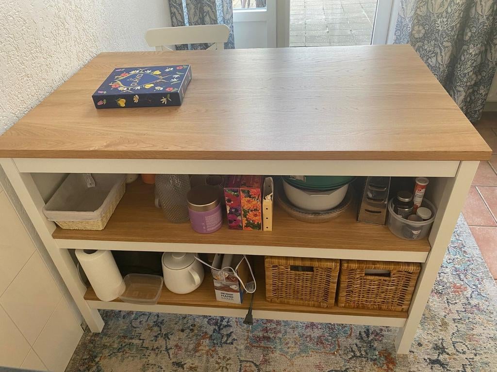 IKEA TORNVIKEN Keukeneiland, ecru/eiken, Ophalen, Nieuw, Rechthoekig